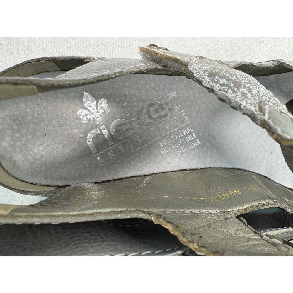 Rieker Antistress Mary Jane Pumps Womens 40 Silver Pewter Leather Slingback Heel - Picture 11 of 14